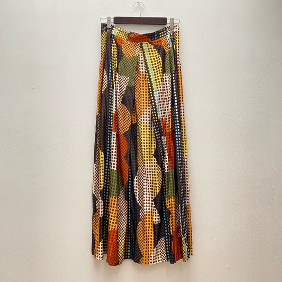 Vintage Dresses & Skirts - Vintage - Incredible 1970’s Maxi Dot Print Colourful Geometric Skirt by MALBE